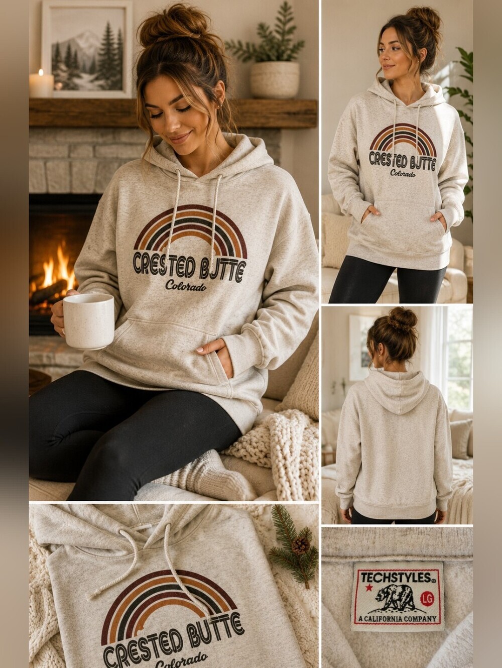 ✨ Crested Butte Colorado Retro Rainbow Hoodie | Oatmeal Pullover Sweatshirt | La
